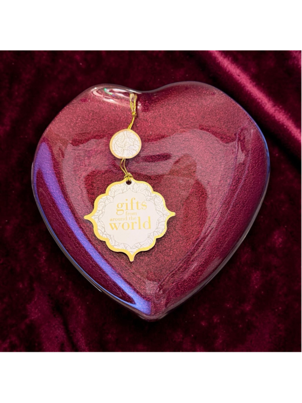 Red Sparkle Art Glass Heart Dish • Glitter Glass Catchall • From Turkey